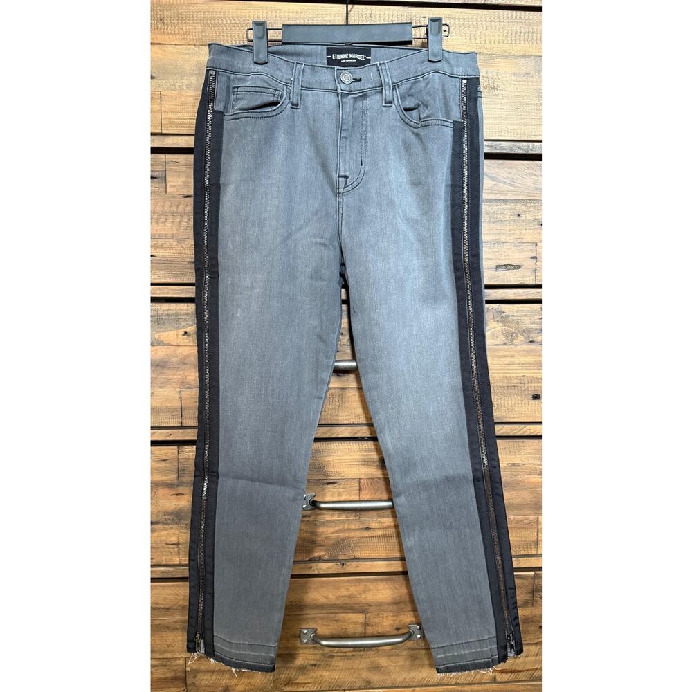 Etienne Marcel Jeans Women's 31 Gray High Rise Skinny Side Zip Charcoal Denim